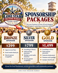 Lone Star Treasure Market sponsorship packages: Bronze $399, Silver $799, Gold $1,499